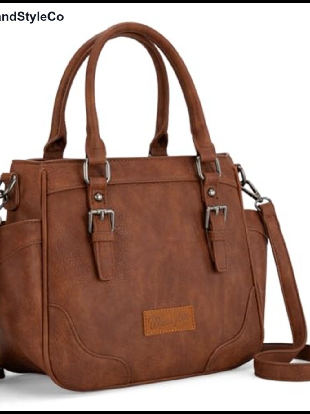 Vegan Leather Crossbody Tote Bag Top Handle Dual Side Pockets